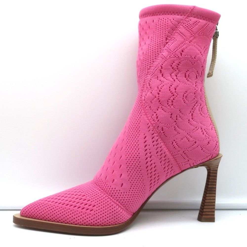 FENDI FFRAME JACQUARD MESH KNIT ANKLE BOOTS PINK SIZE 36 POINTED TOE HEEL - Picture 6 of 11